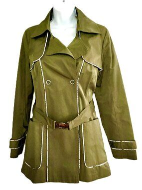Guess Belted Trench Jacket Olive Green Cotton Blend Size M